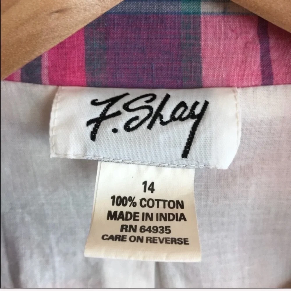 Vintage F Shay pink green plaid boyfriend blazer plus size 14